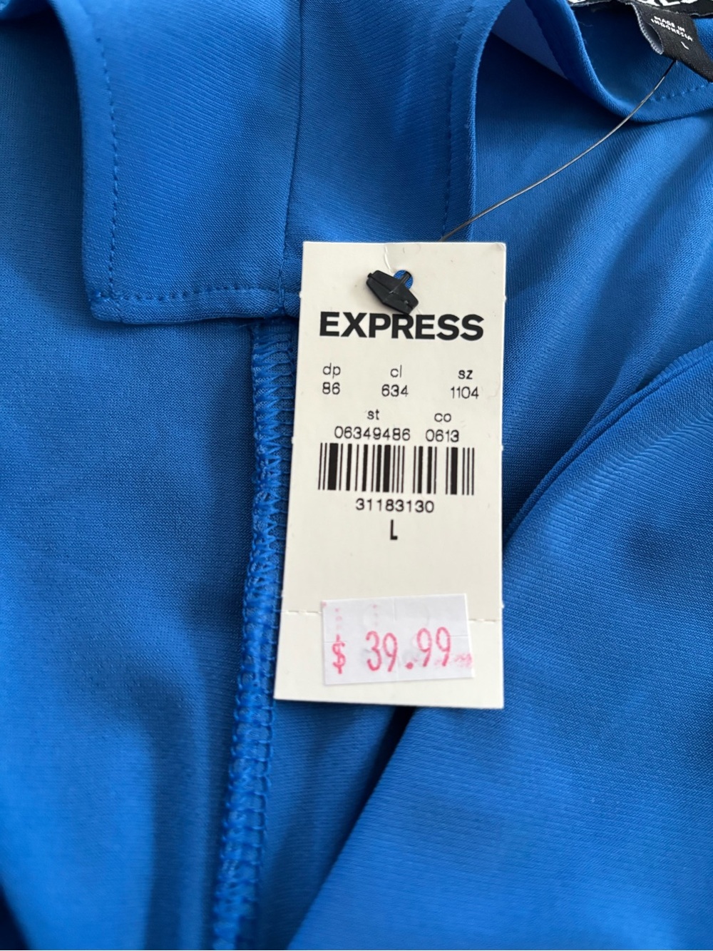 Grecian Express Women's Blue Draped Blouse V-Neck L New - Picture 3 of 7